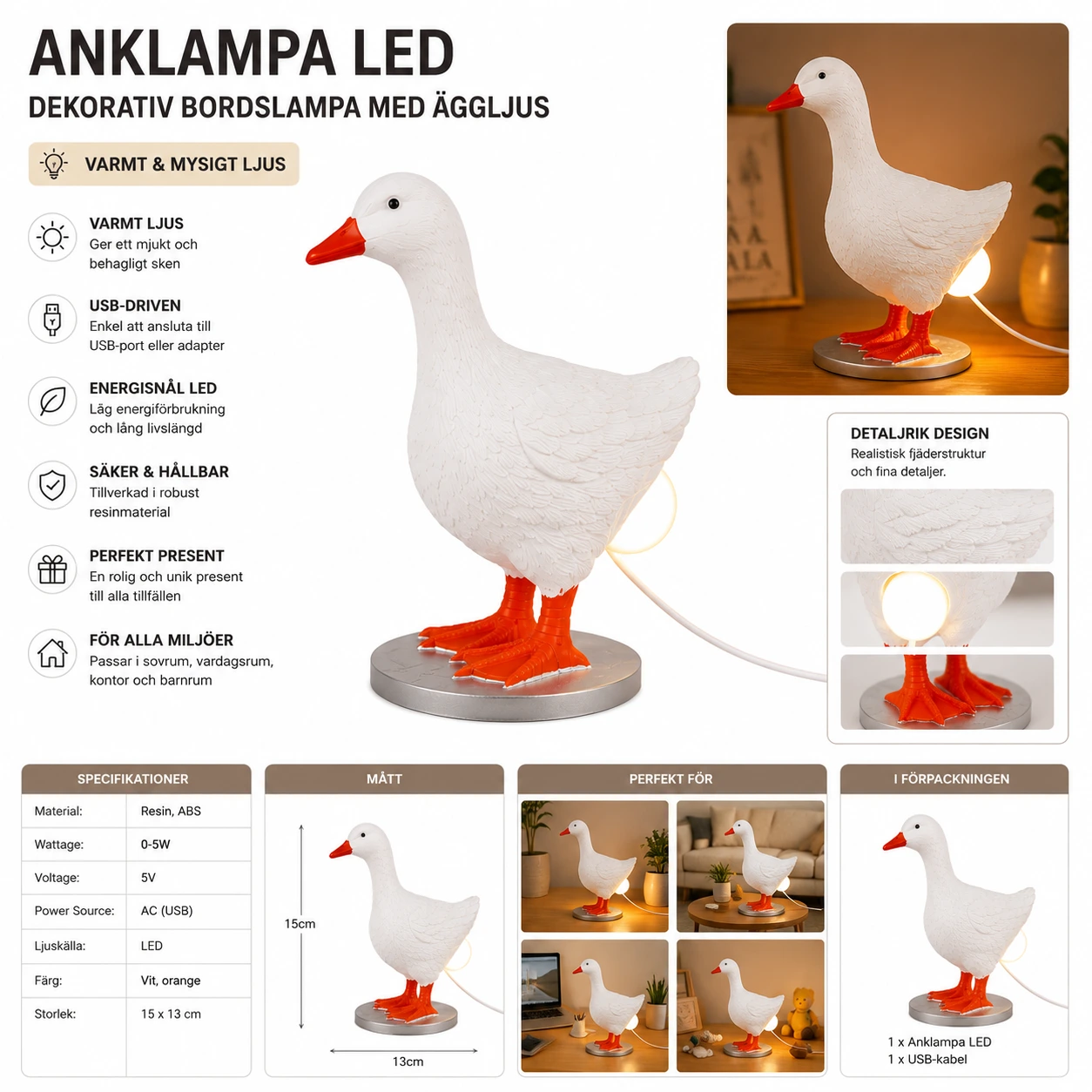 Kycklinglampa LED – Dekorativ Bordslampa med Äggljus