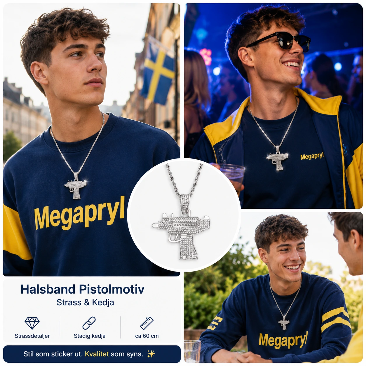 Halsband Pistolmotiv – Strass & Kedja