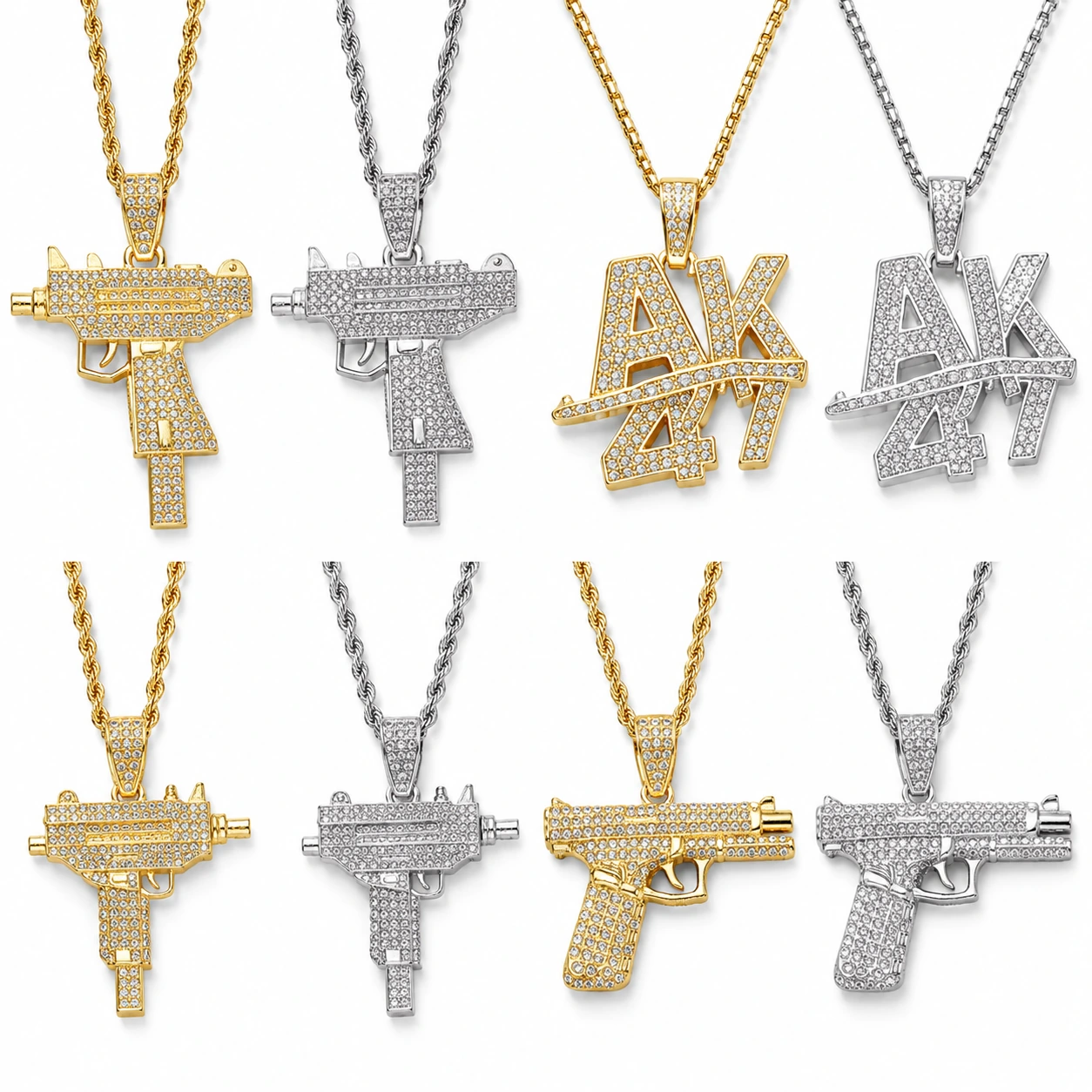 Halsband Pistolmotiv – Strass & Kedja