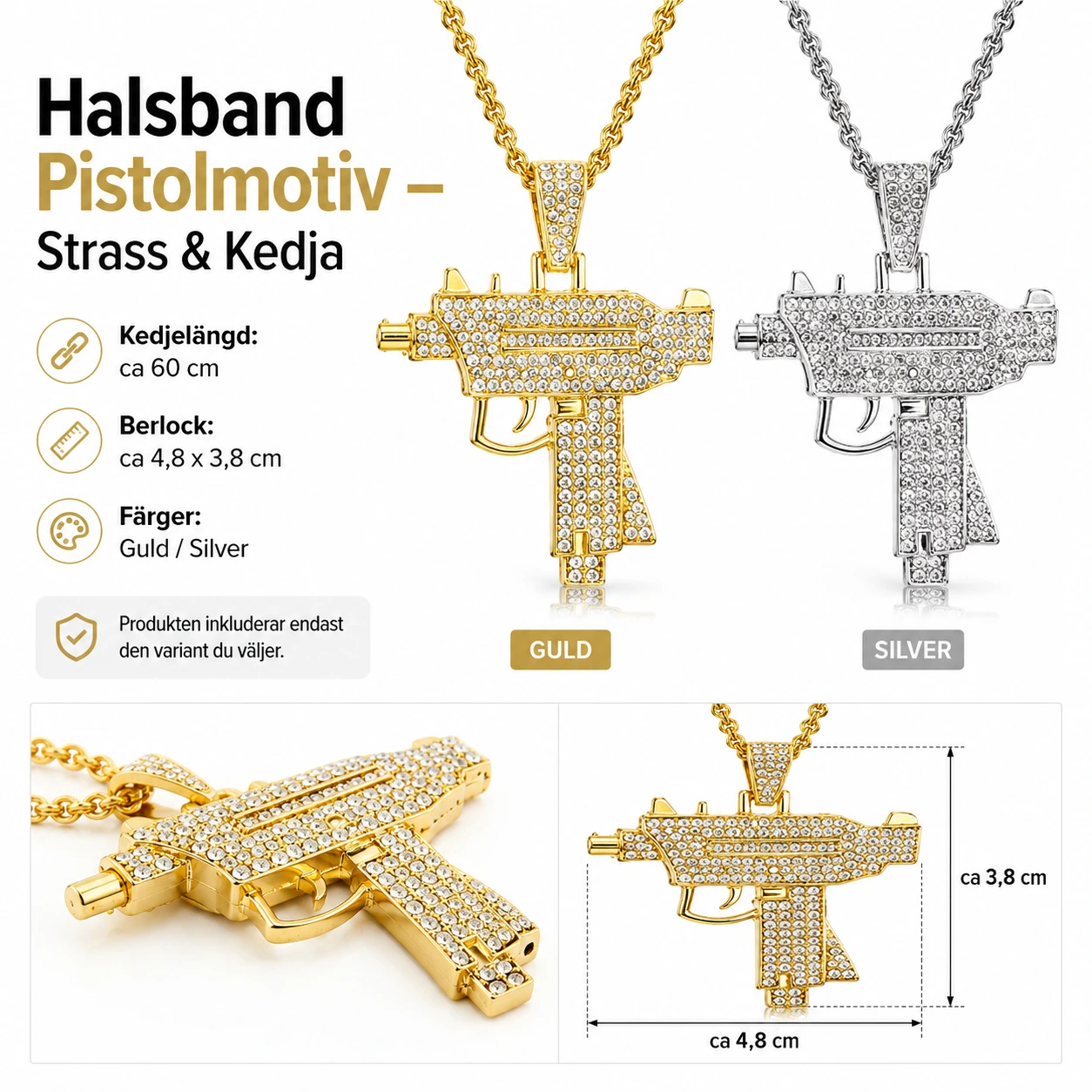 Halsband Pistolmotiv – Strass & Kedja