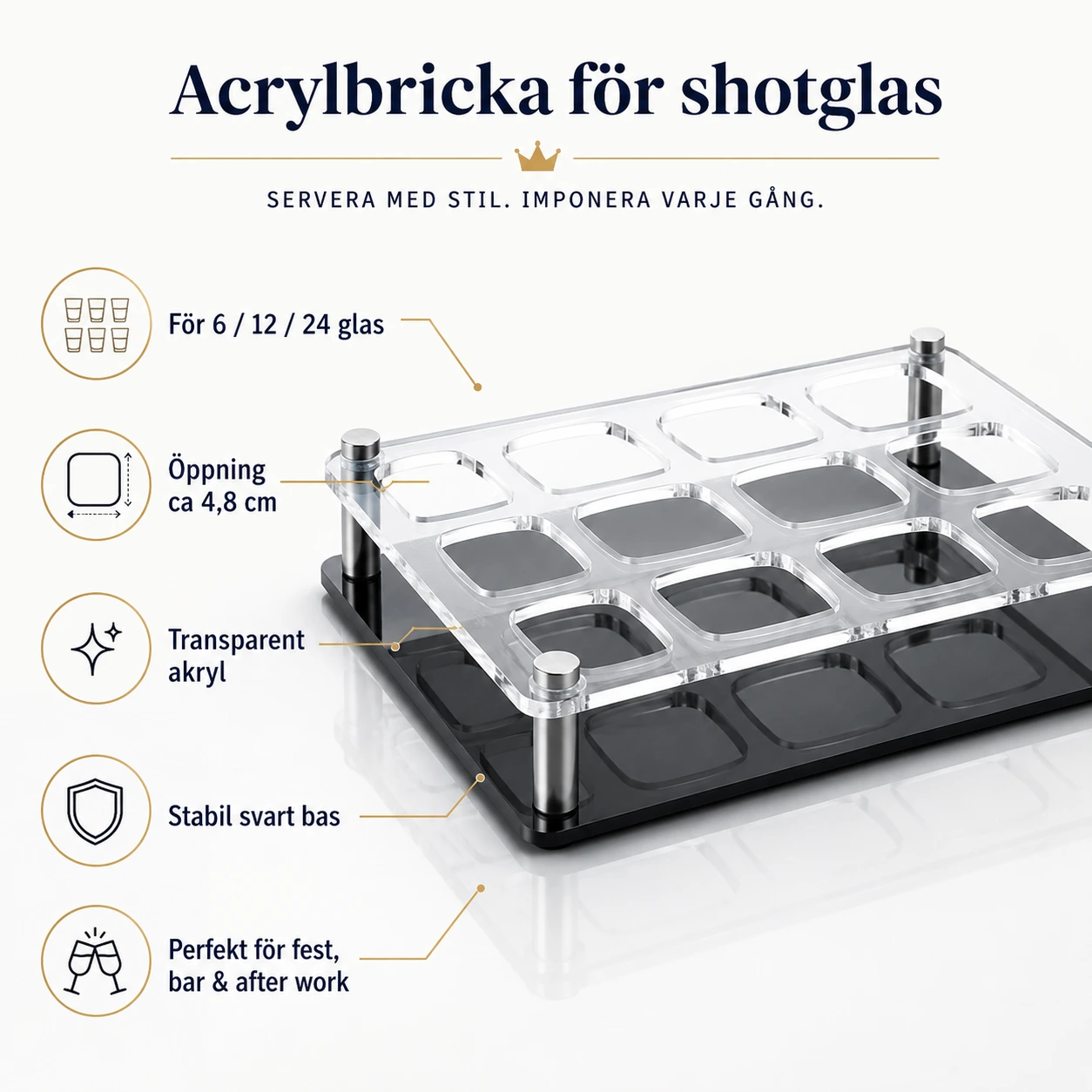 Shotglasbricka i Akryl för 6 eller 12 Glas