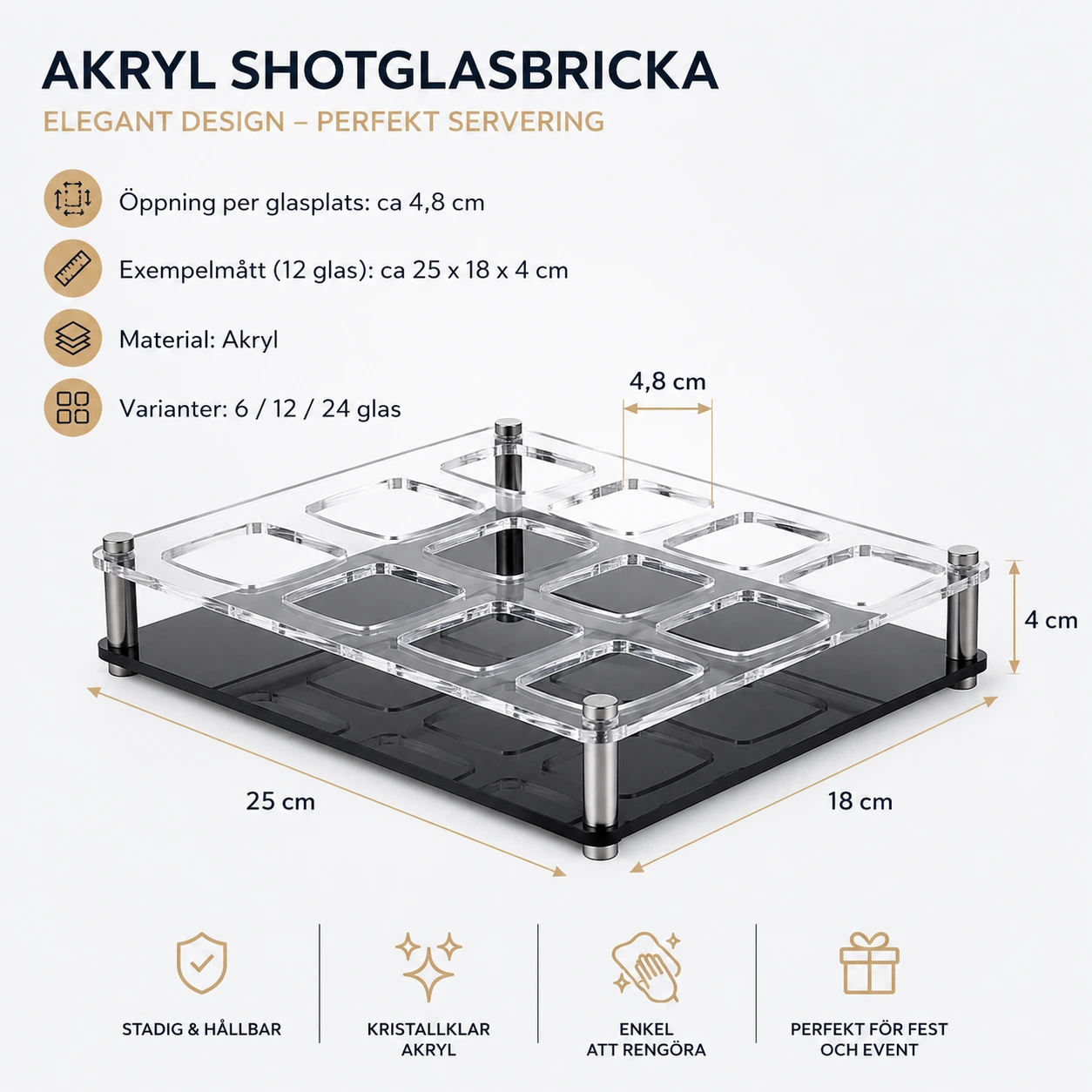 Shotglasbricka i Akryl för 6 eller 12 Glas