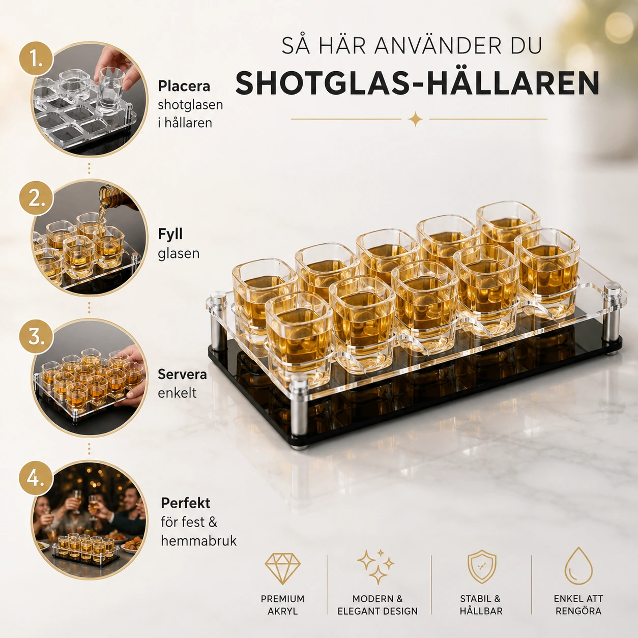 Shotglasbricka i Akryl för 6 eller 12 Glas