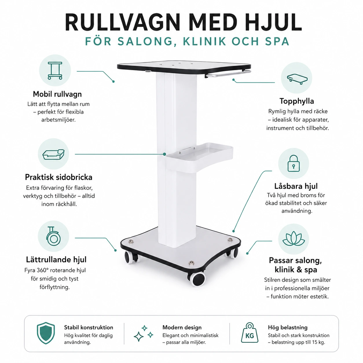 Rullvagn med Hjul för Salong, Klinik och Spa