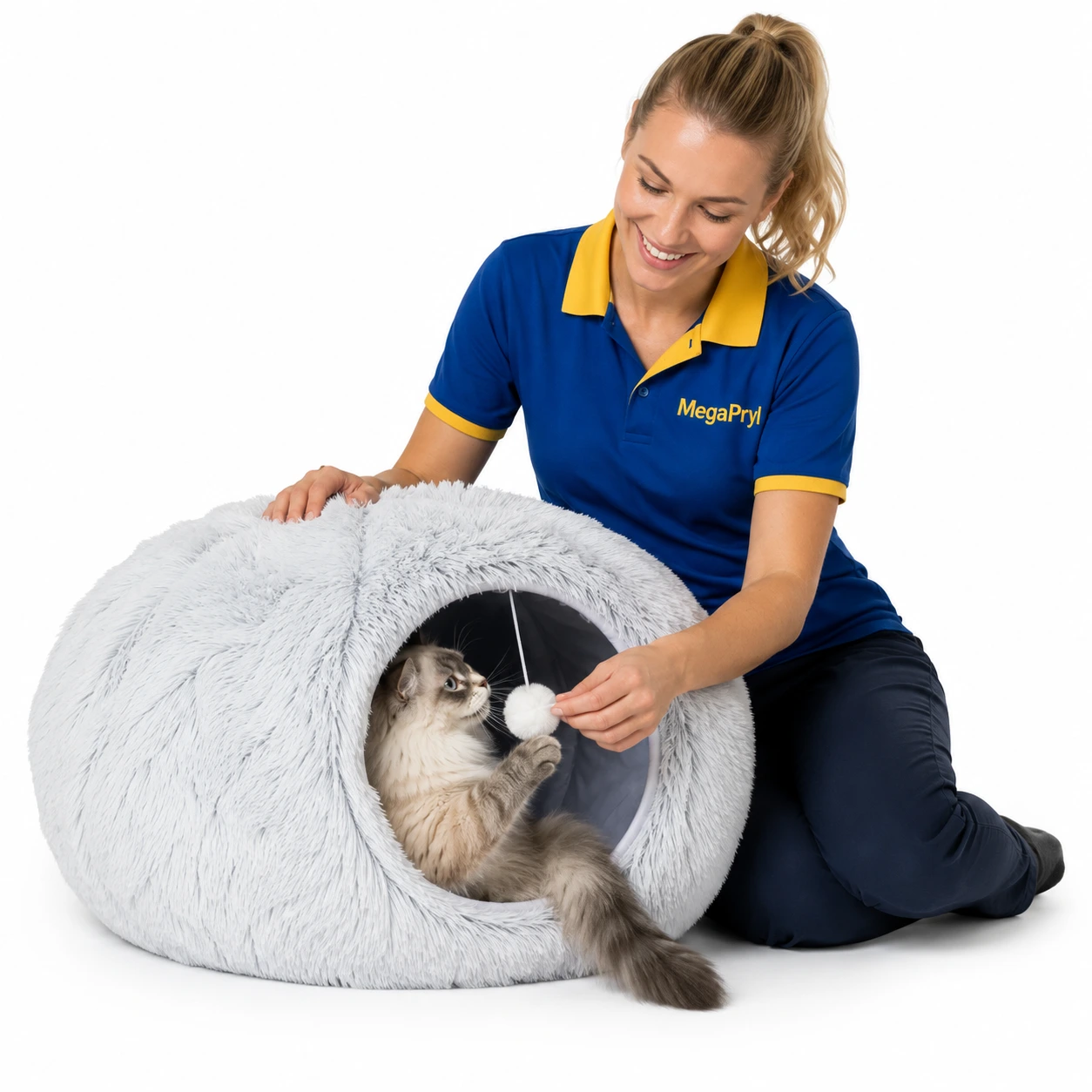 Kattunnel med bädd för katt, hopfällbar