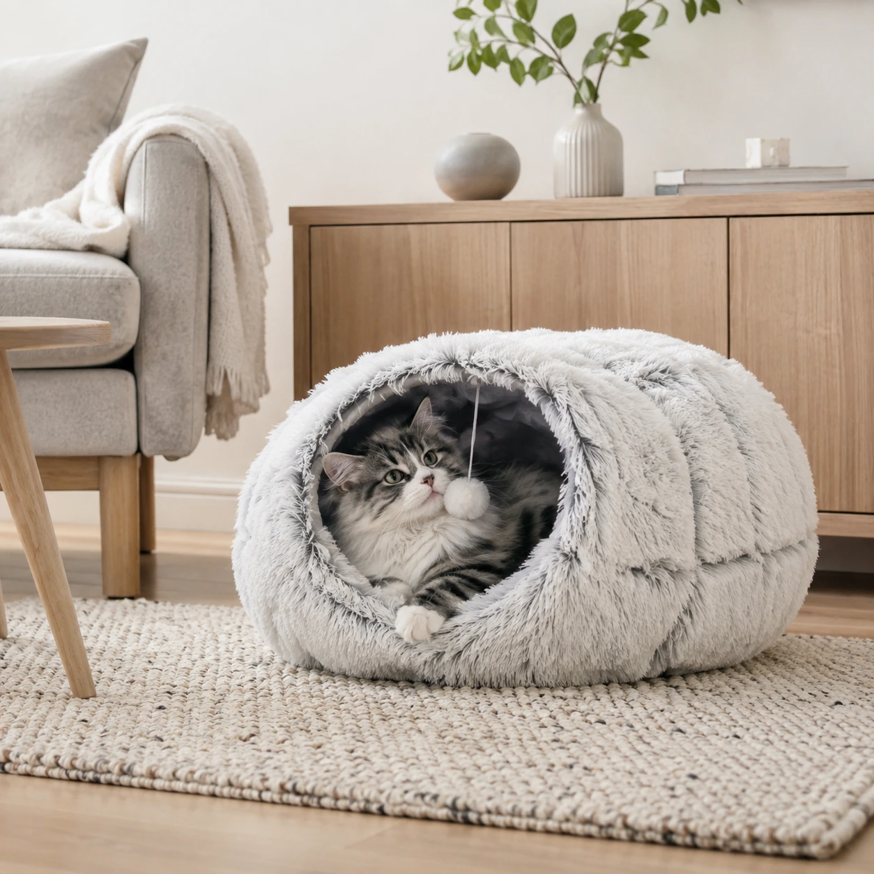 Kattunnel med bädd för katt, hopfällbar
