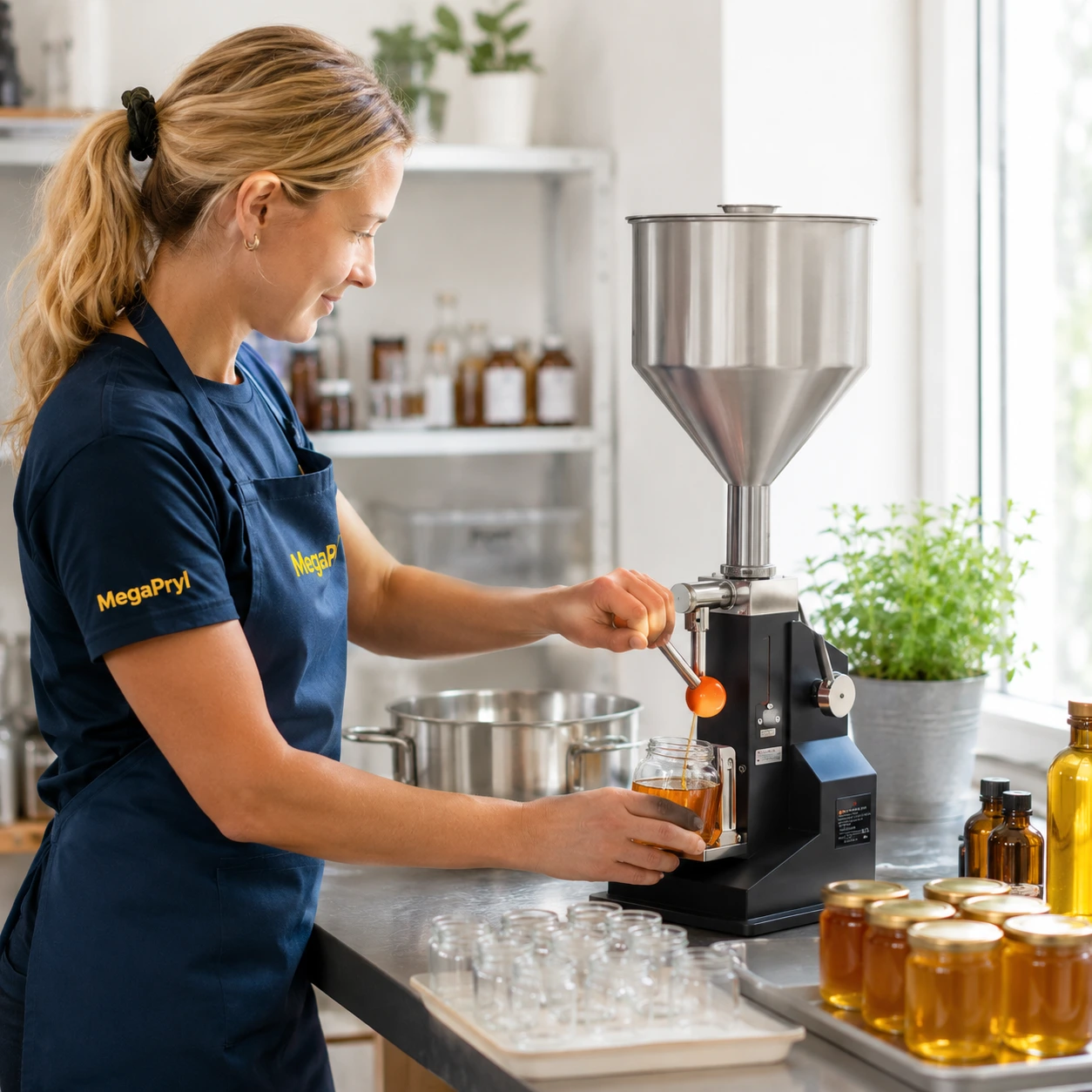 Manuaalinen pullontäyttökone säädettävällä annostelulla