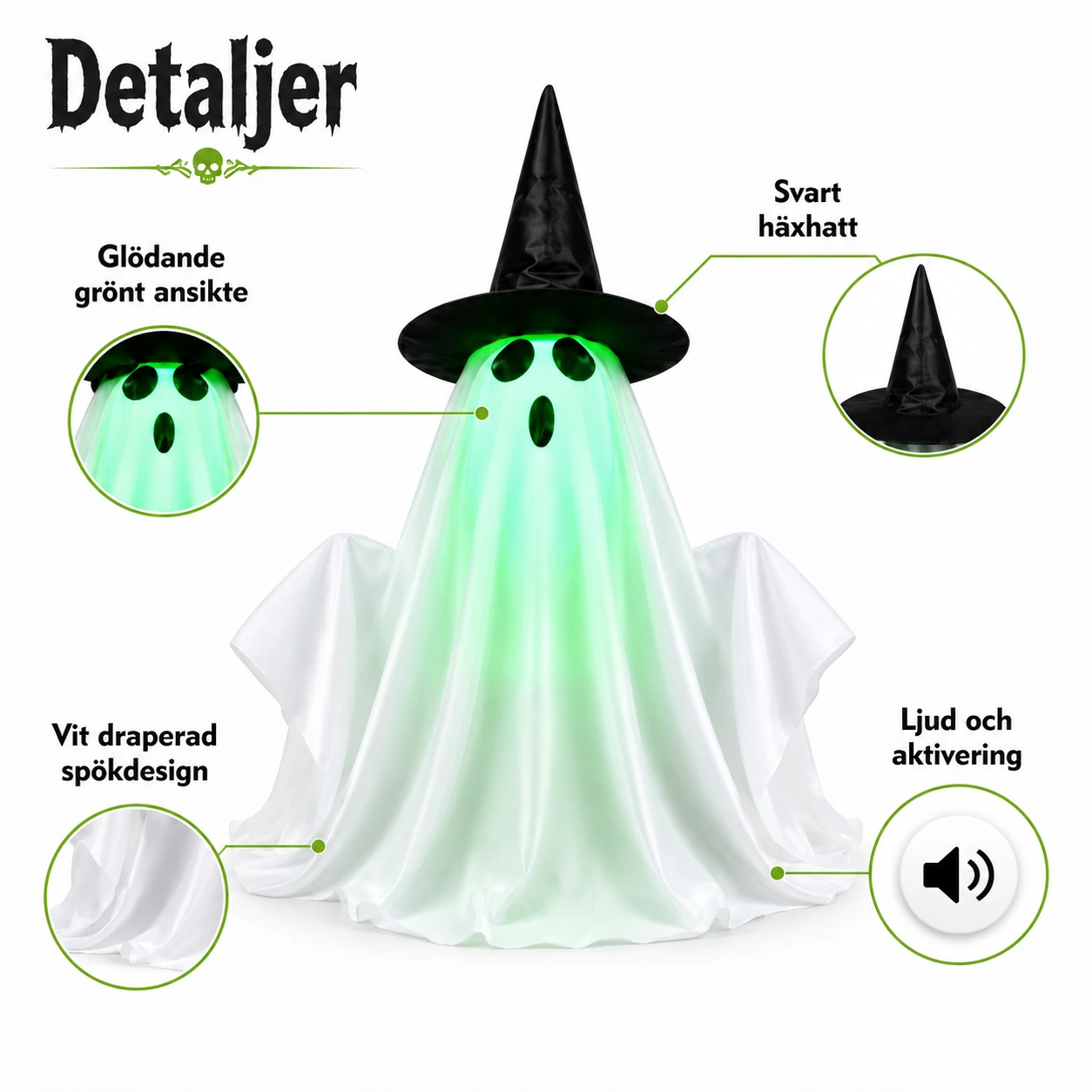 Halloween-spöke med LED-ljus och ljud