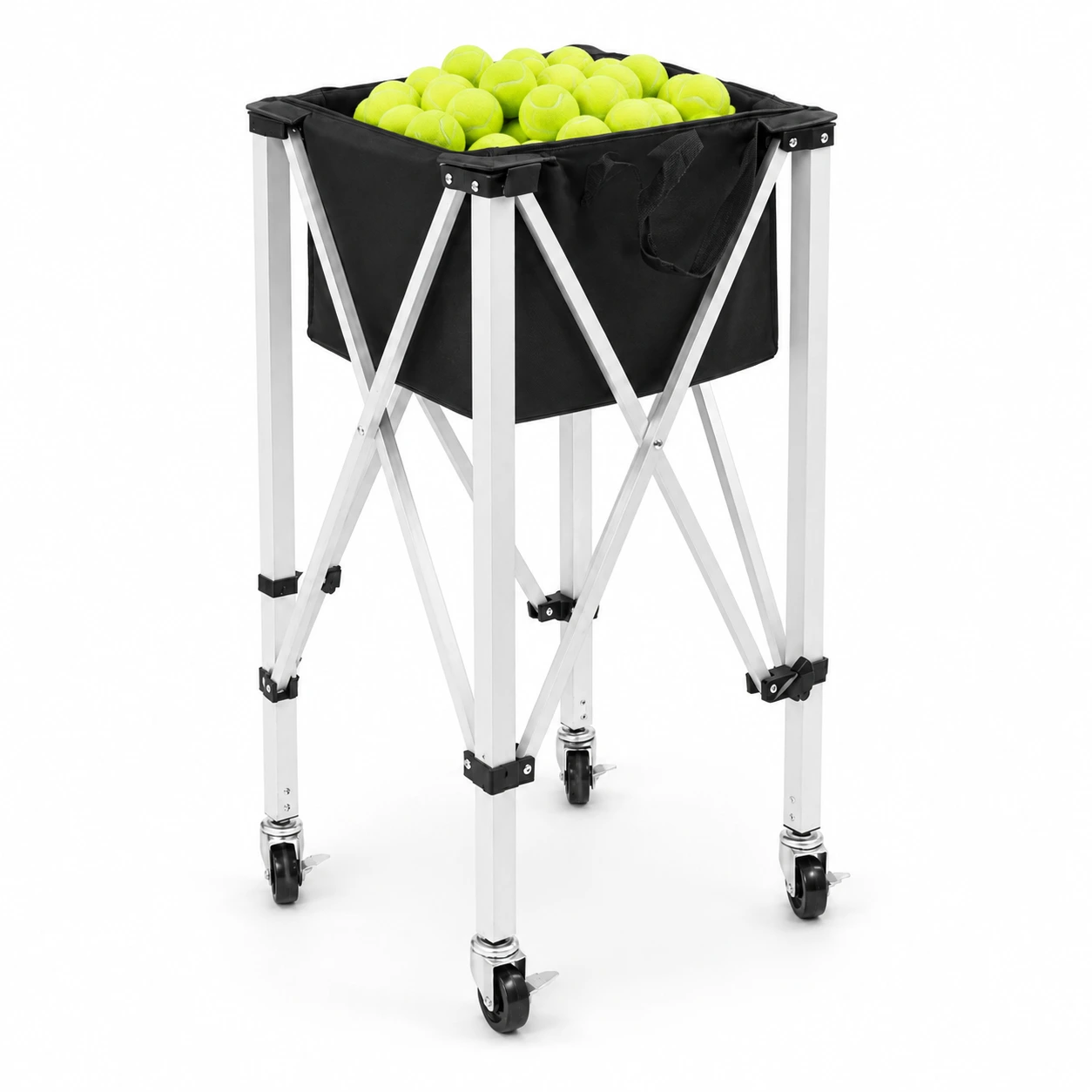 Tennisbollsvagn hopfällbar med hjul och avtagbar korg