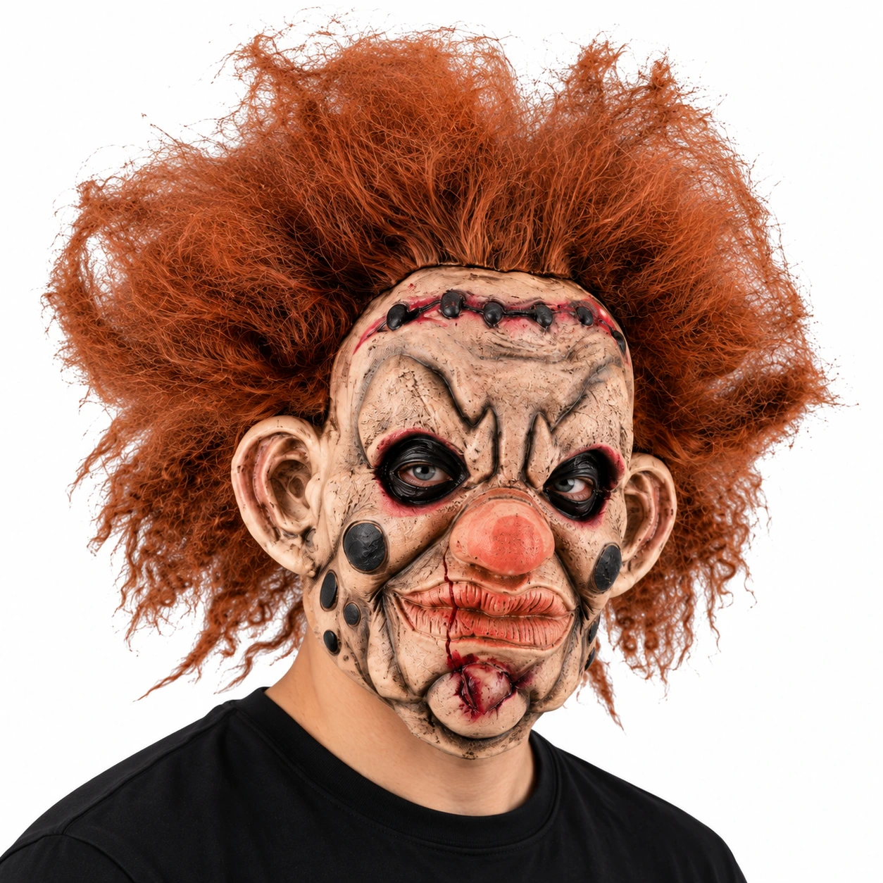 Clownmask i latex med rött hår