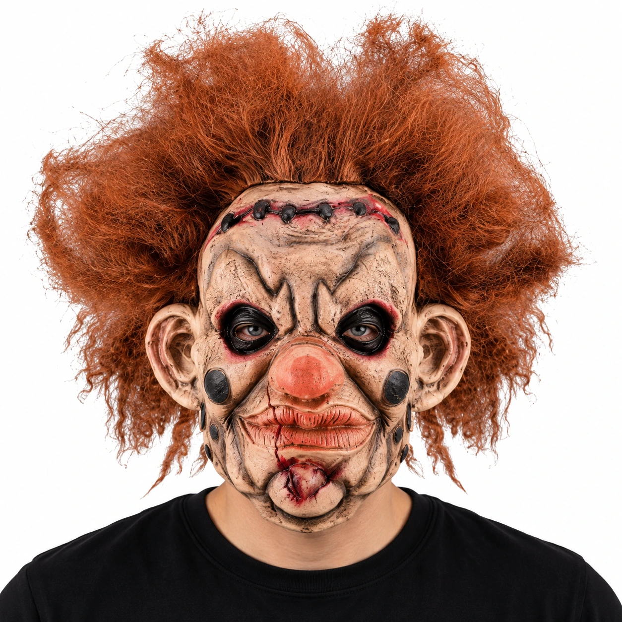Clownmask i latex med rött hår