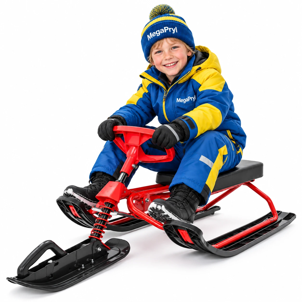 Snowracer för snö, gräs och sand med ratt och broms