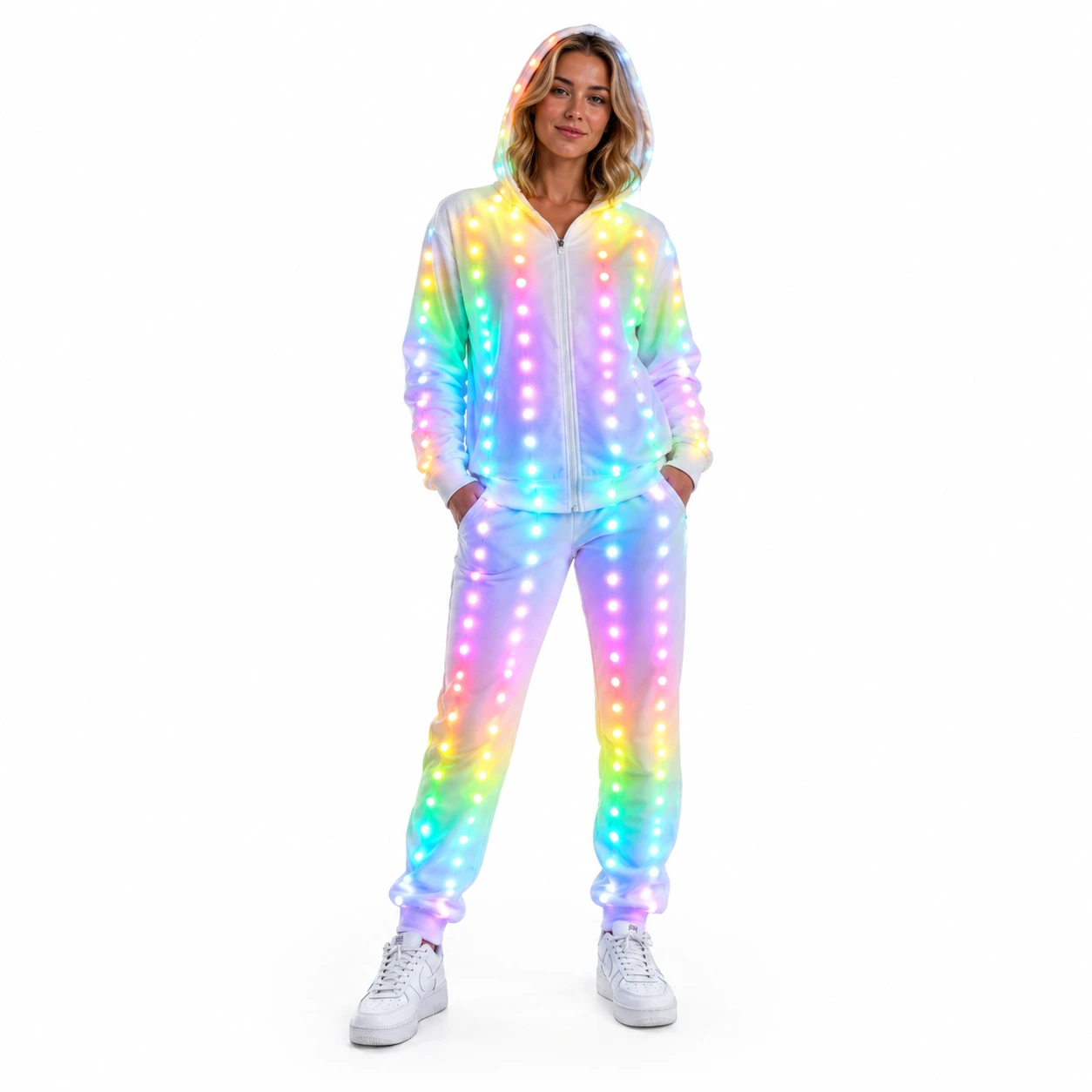 LED-dräkt med hoodie för rave och scen