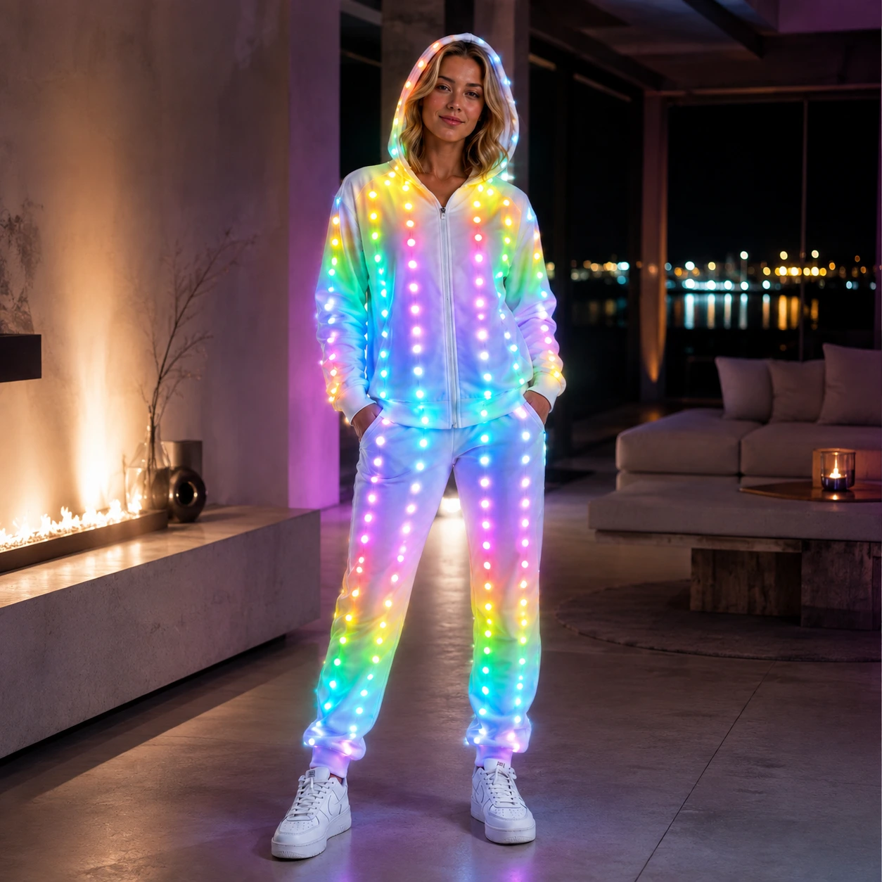 LED-dräkt med hoodie för rave och scen
