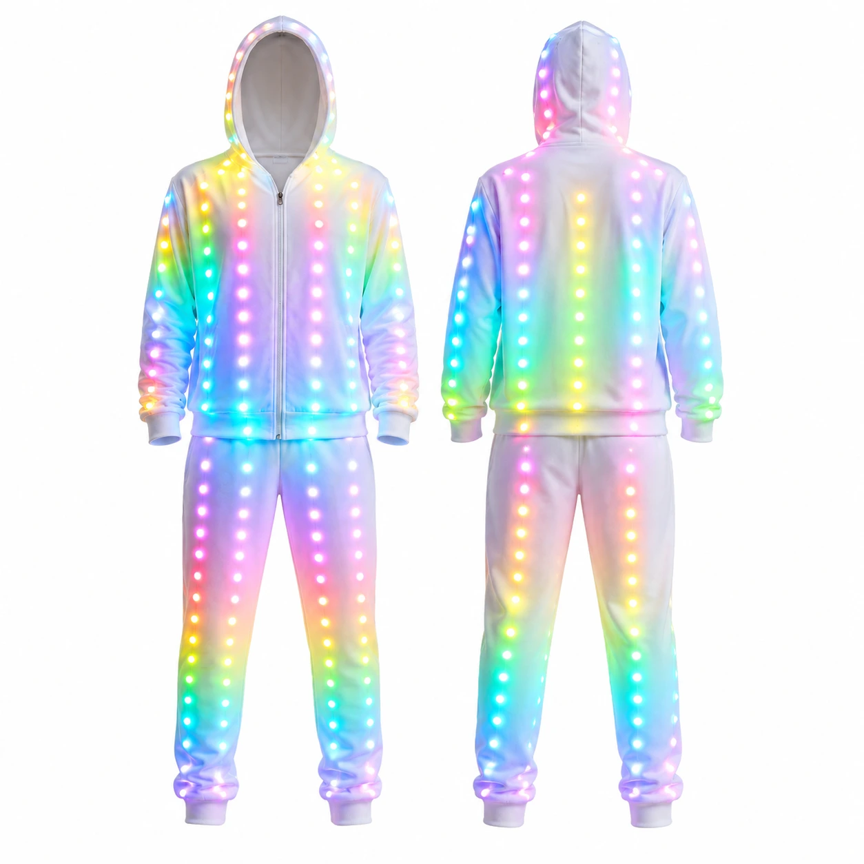 LED-dräkt med hoodie för rave och scen