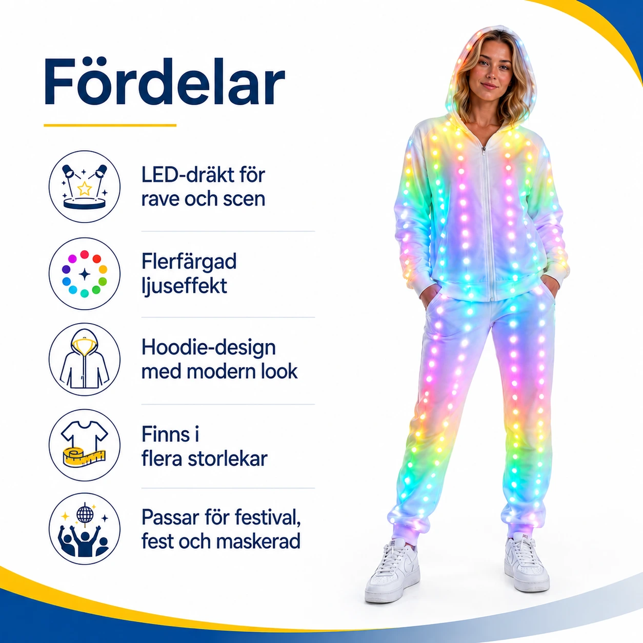 LED-dräkt med hoodie för rave och scen