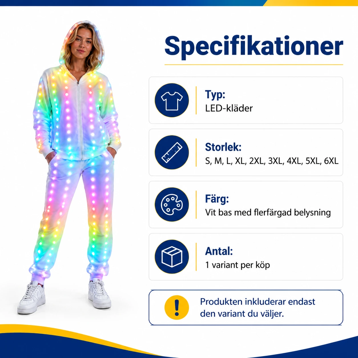 LED-dräkt med hoodie för rave och scen