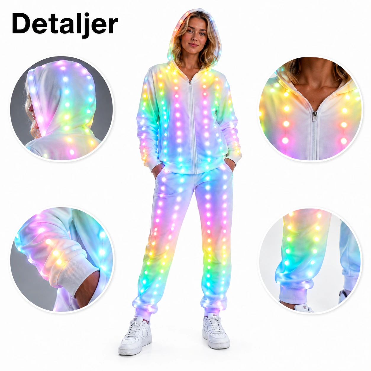 LED-dräkt med hoodie för rave och scen