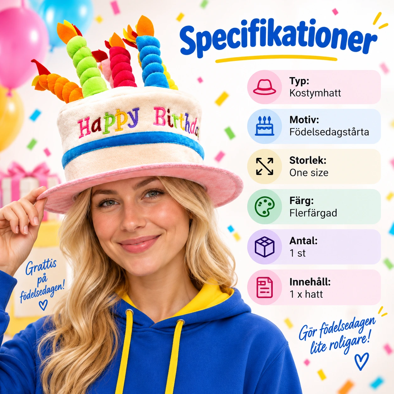 Färgglad Födelsedagstårta Mjuk Mössa med Ljus