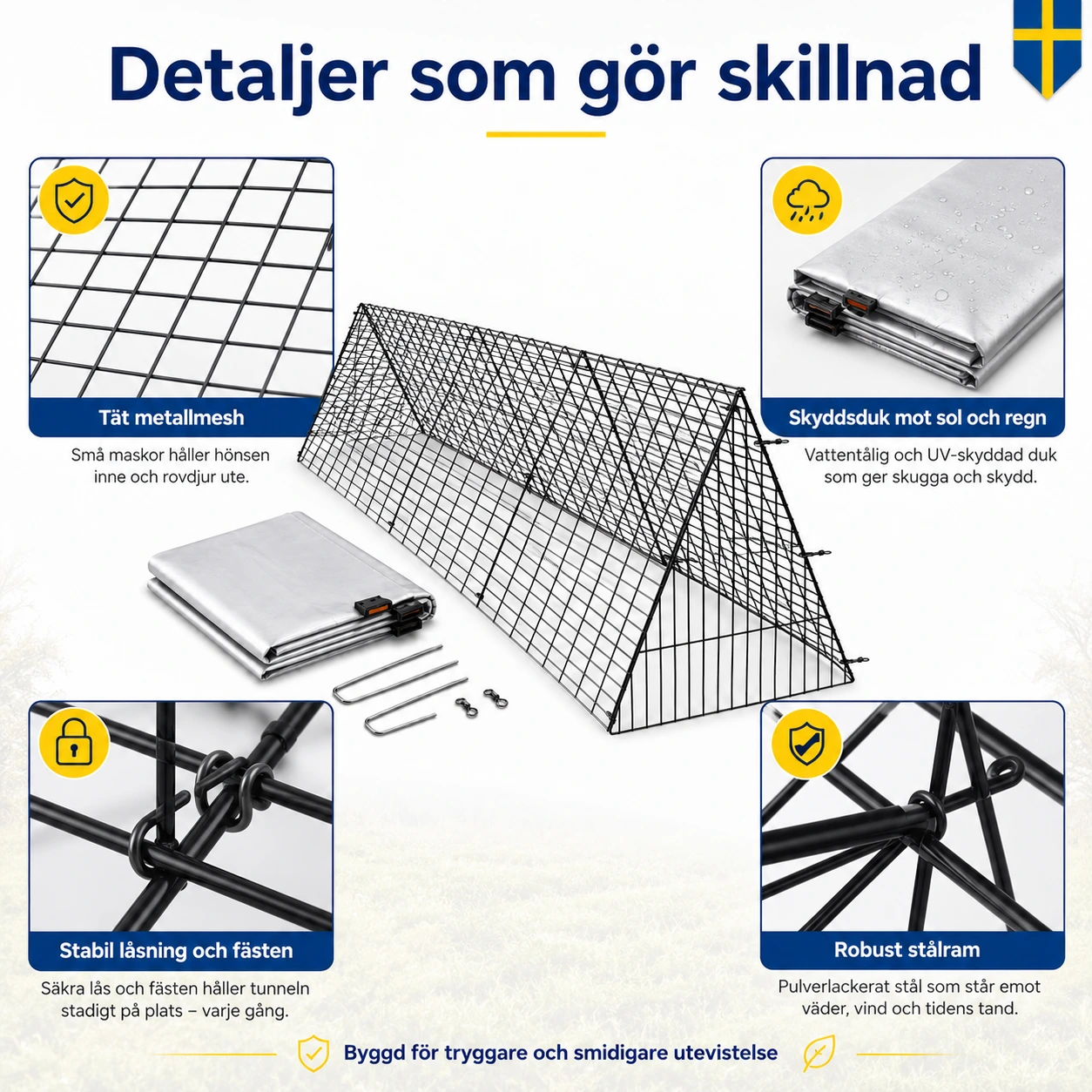 Hönstunnel med hörnram och skyddsduk 300 cm
