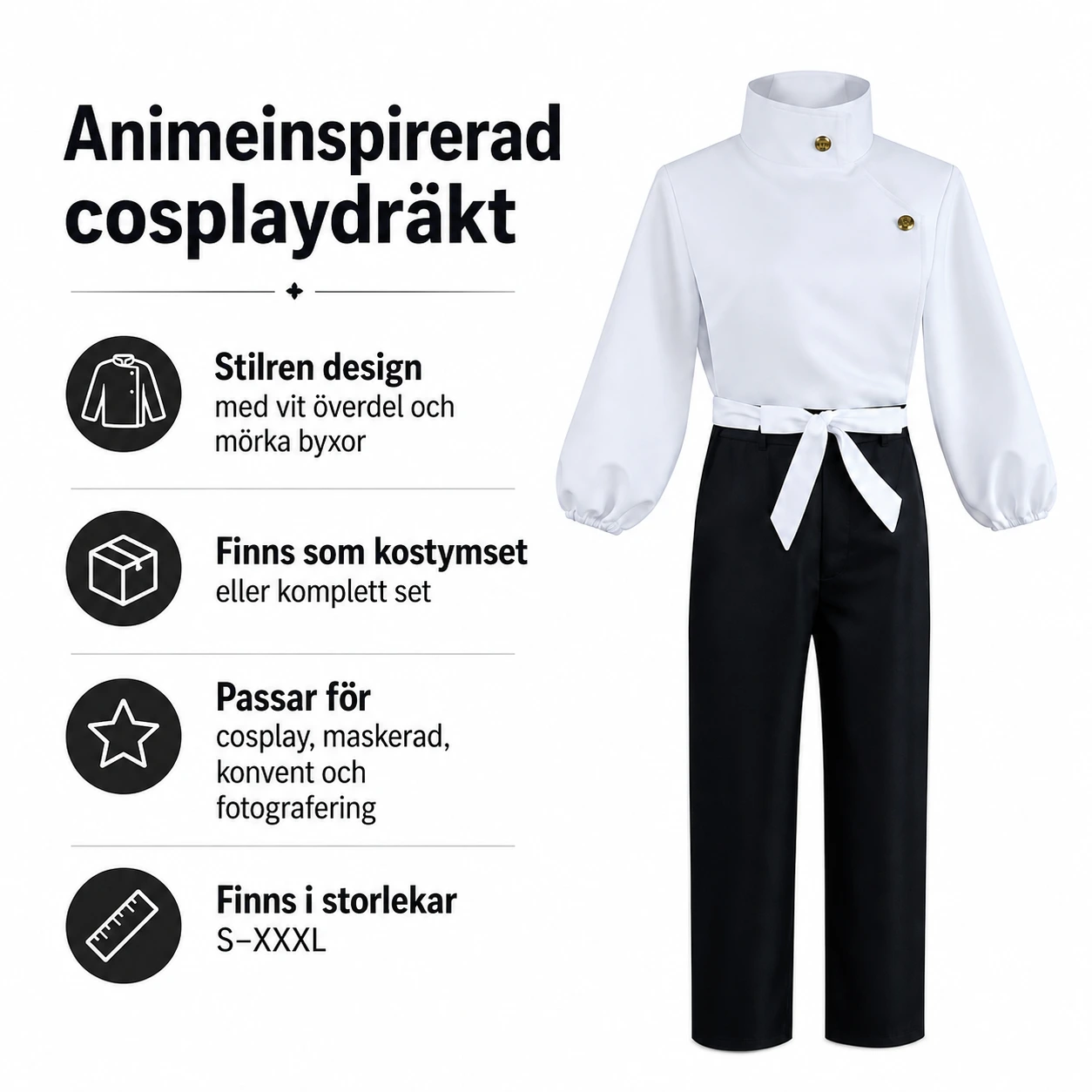 Animeinspirerad cosplaydräkt för maskerad och cosplay