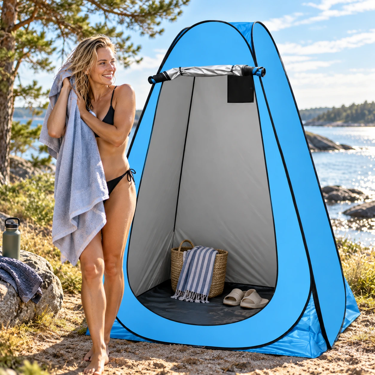 Pop up omklädningstält för camping och strand med ståhöjd