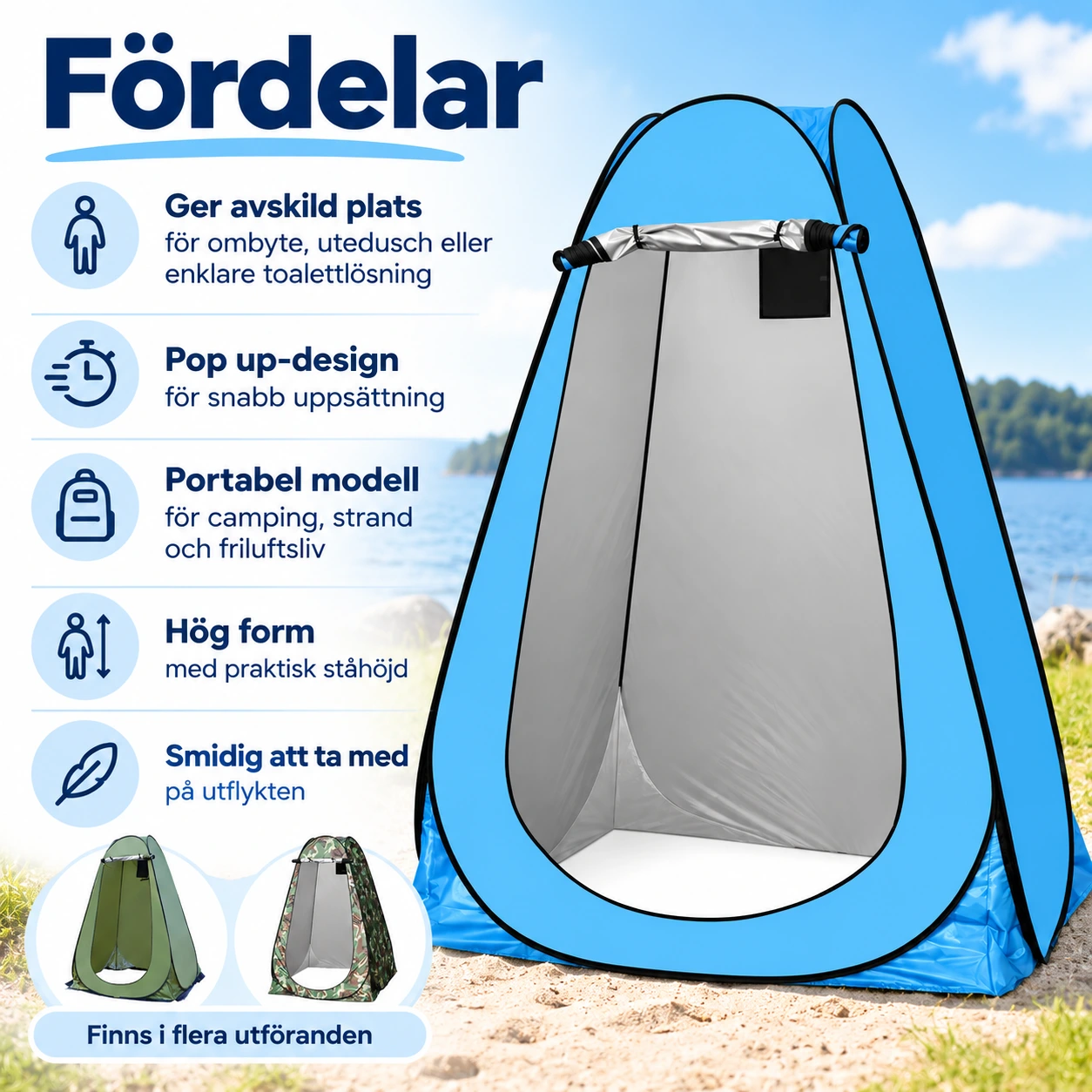 Pop up omklädningstält för camping och strand med ståhöjd