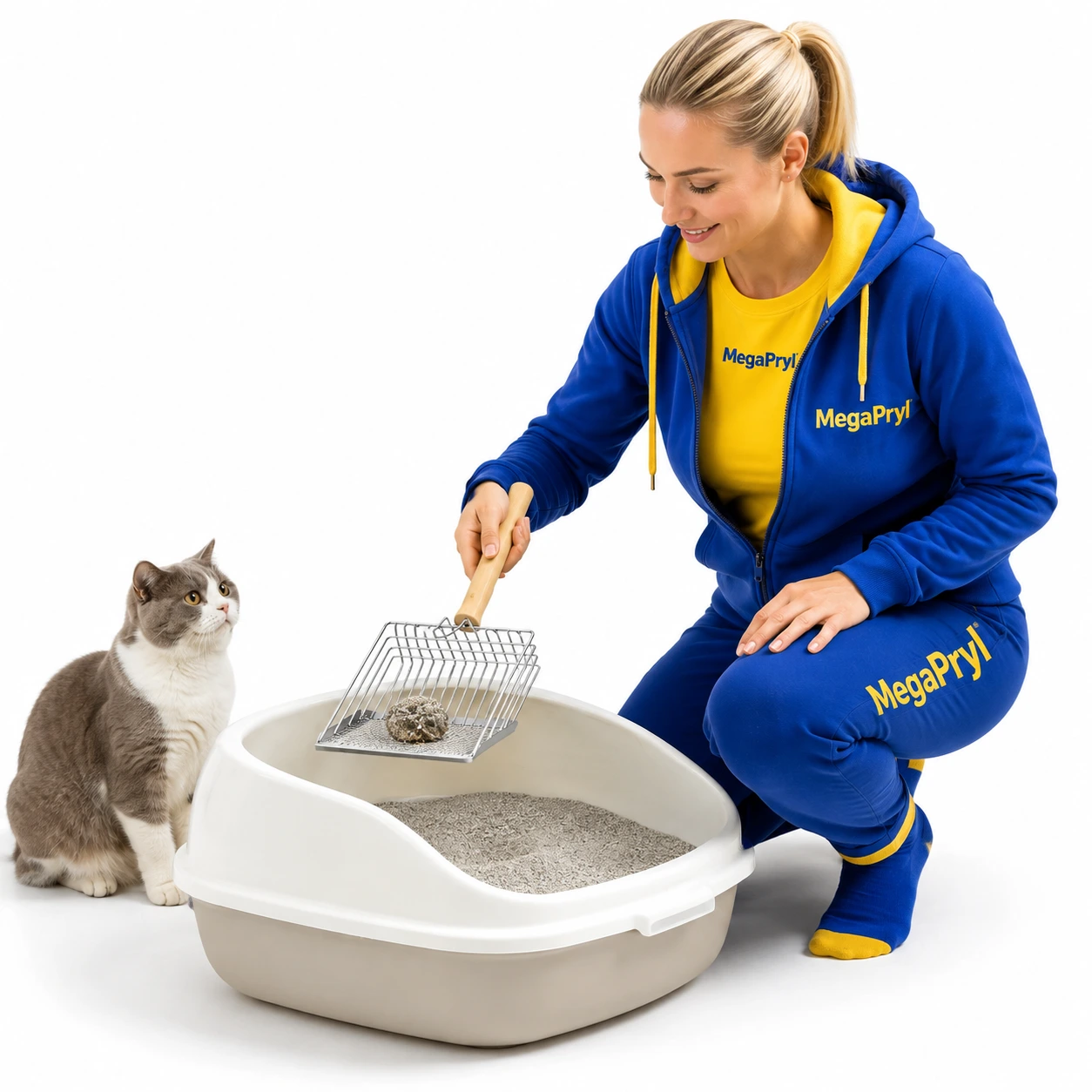 Kattspade för kattlåda med träskaft och upphängningskrok