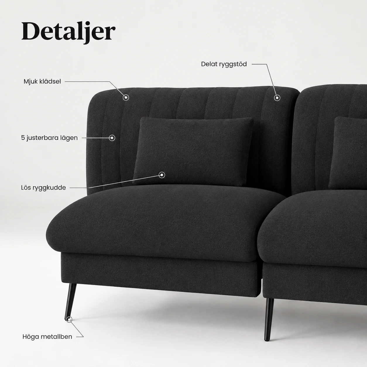 Bäddsoffa 2-sits med justerbart ryggstöd
