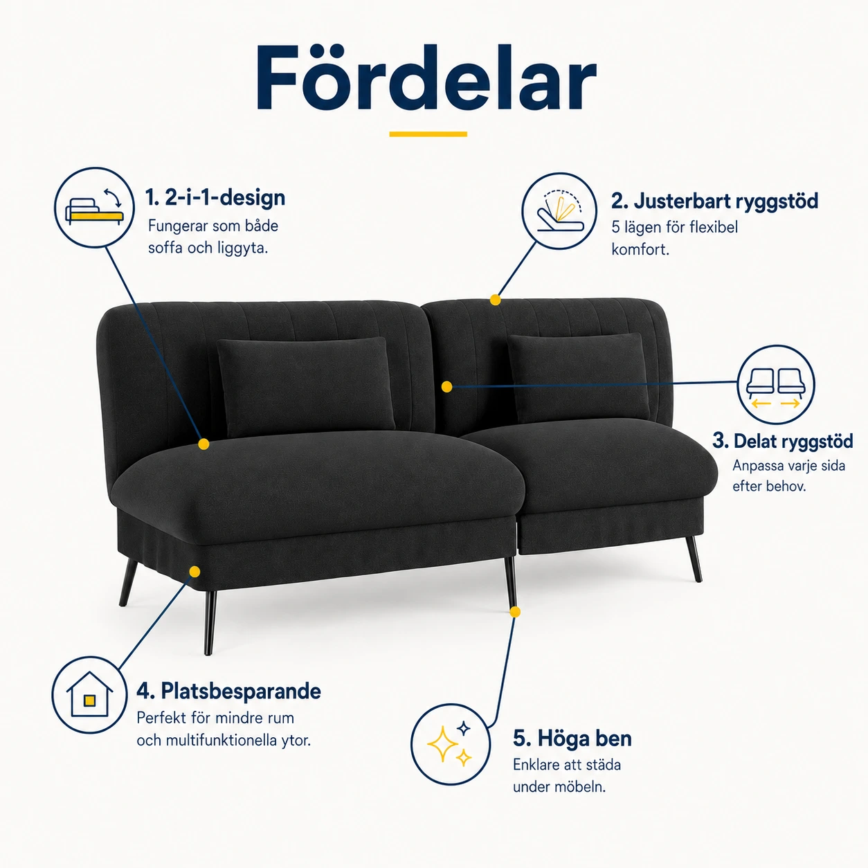 Bäddsoffa 2-sits med justerbart ryggstöd
