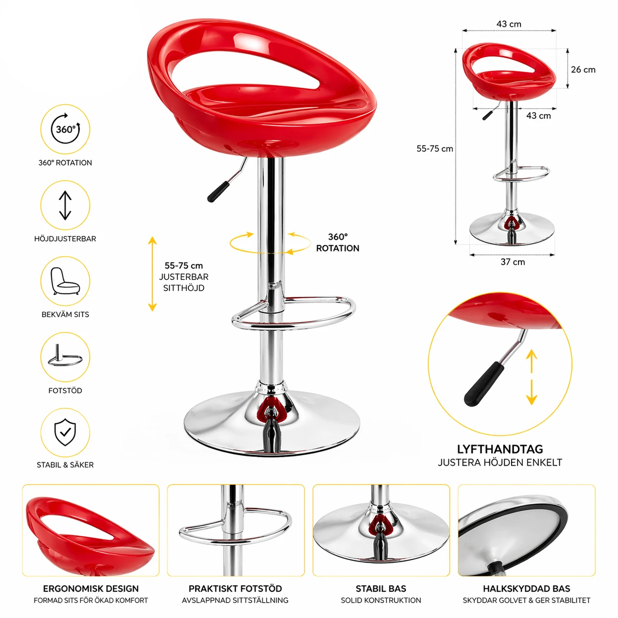 Barstolar 2-pack – Höjdjusterbara & 360° Rotation