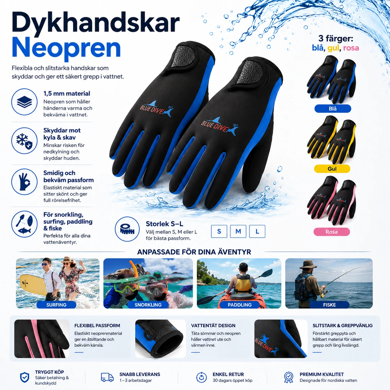 Dykhandskar Neopren – För Snorkling & Vattensport