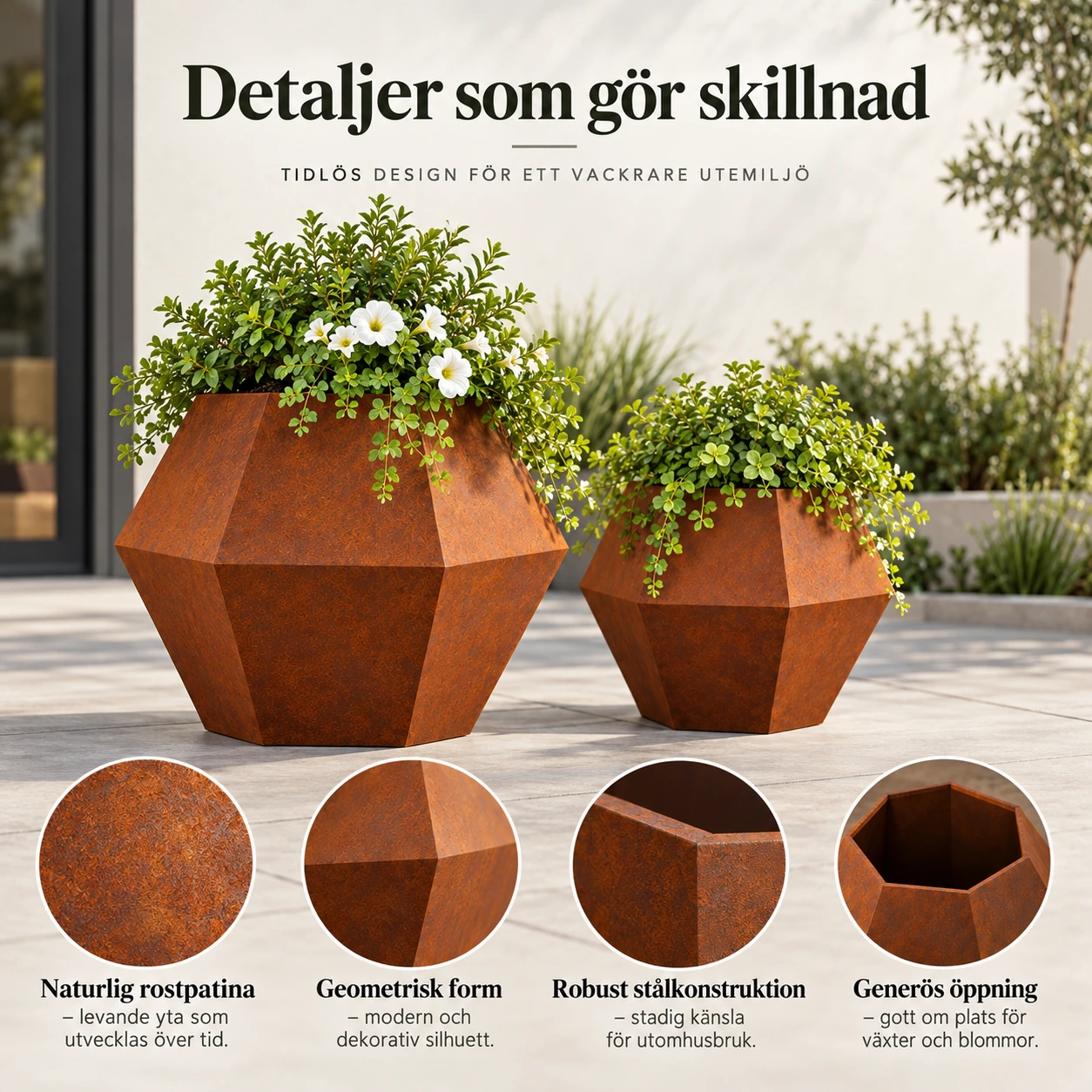 Planteringskrukor för utomhusbruk i cortenstål, 2-pack