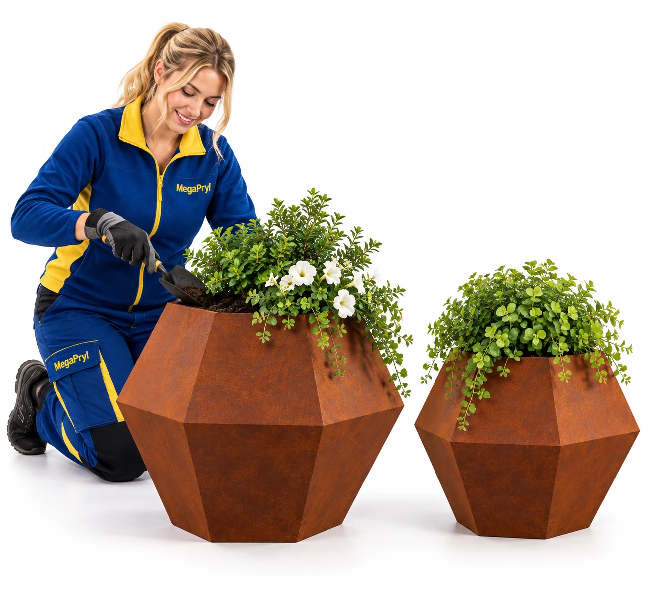 Planteringskrukor för utomhusbruk i cortenstål, 2-pack