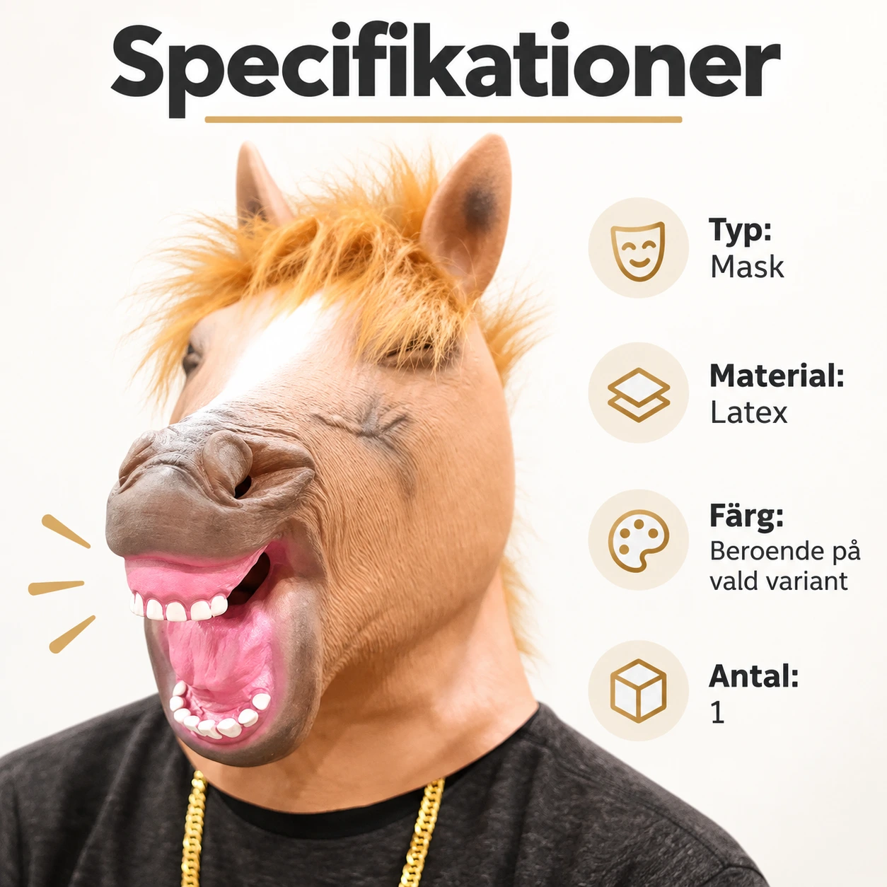 Brun Skrikande Häst Latexmask