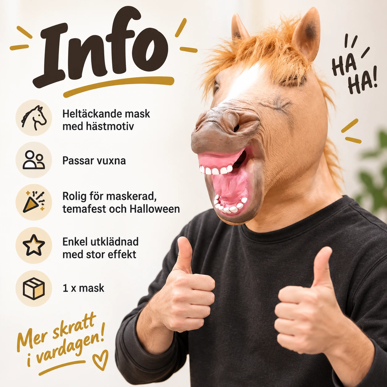 Brun Skrikande Häst Latexmask