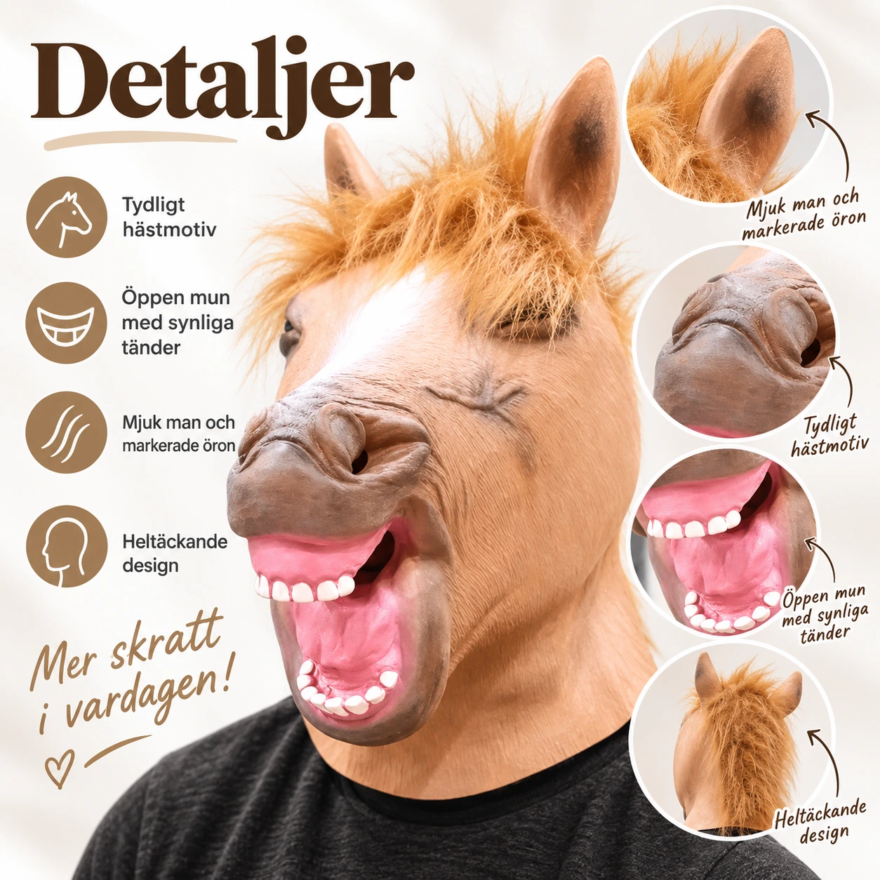 Ruskea huutava hevonen -lateksinaamio