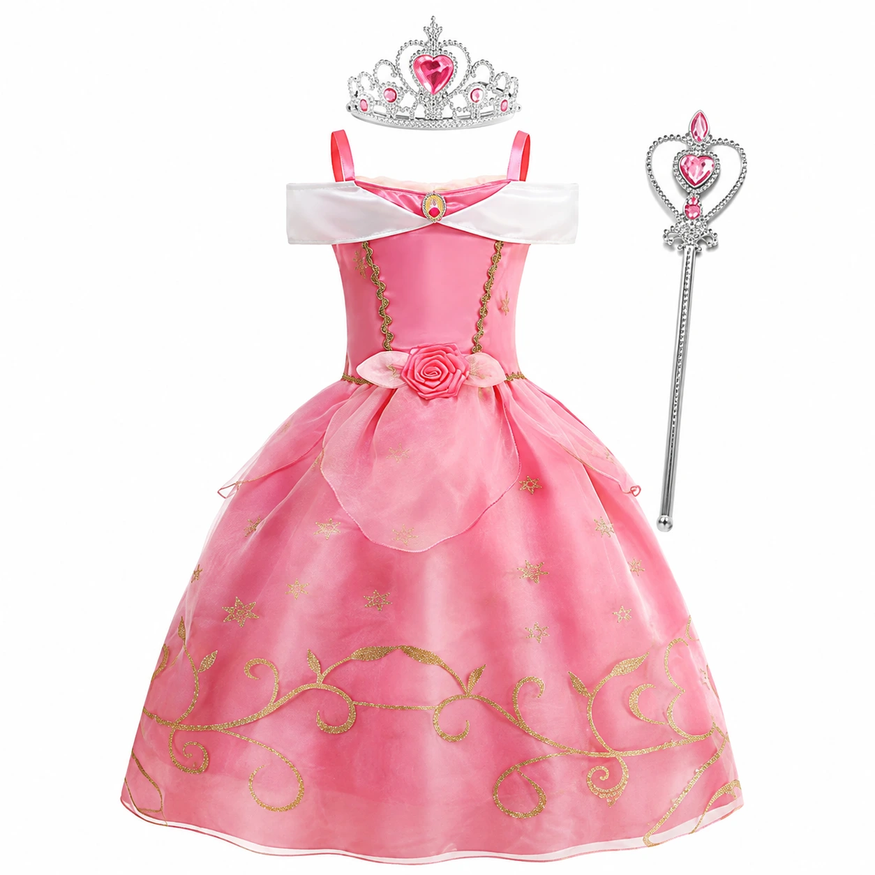 Klänning + tiara + trollstav