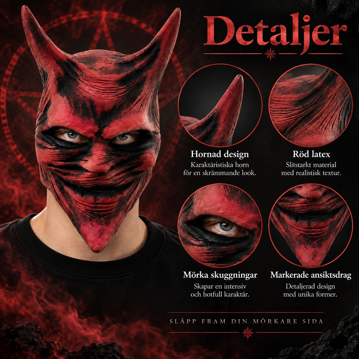 Mask djävul i röd latex