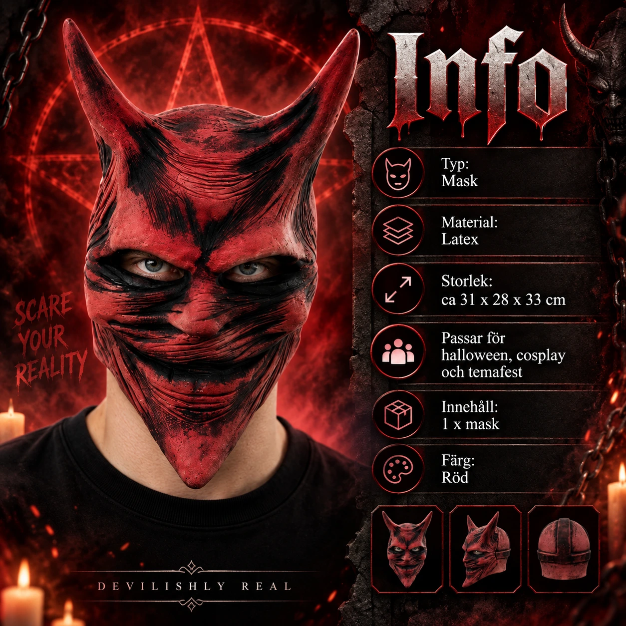 Mask djävul i röd latex