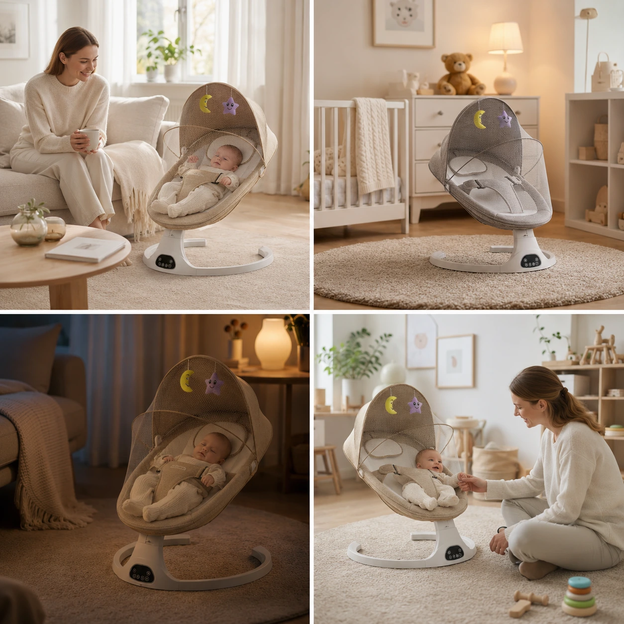 Elektrisk Babysitter med Gungfunktion, Myggnät och Bluetooth