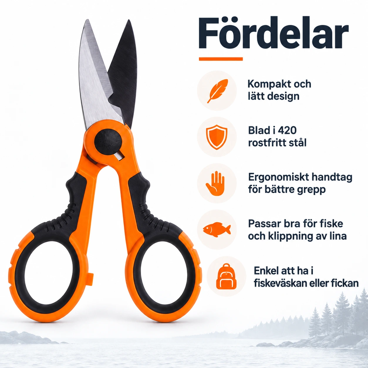 Fiskesax i rostfritt stål med ergonomiskt grepp