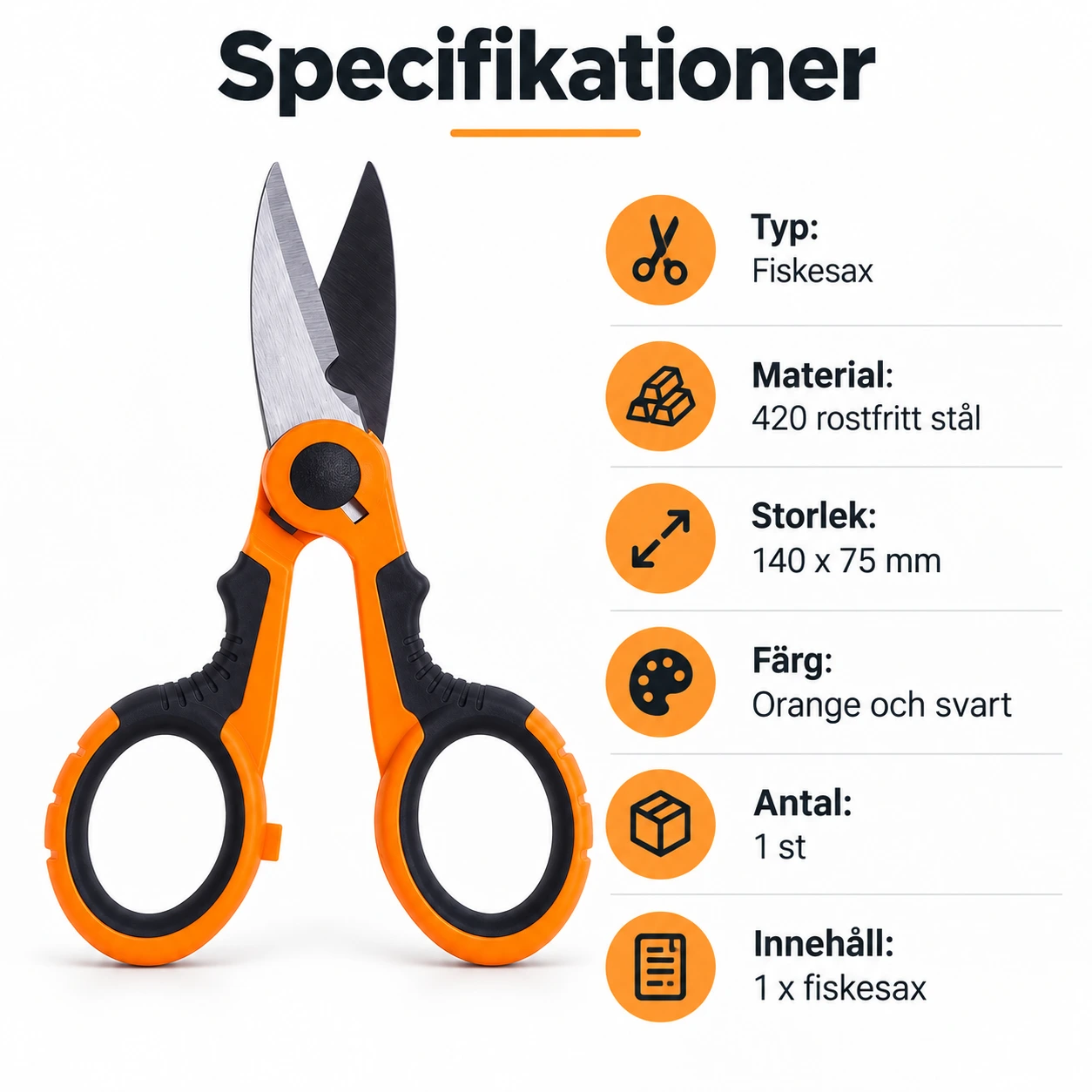 Fiskesax i rostfritt stål med ergonomiskt grepp