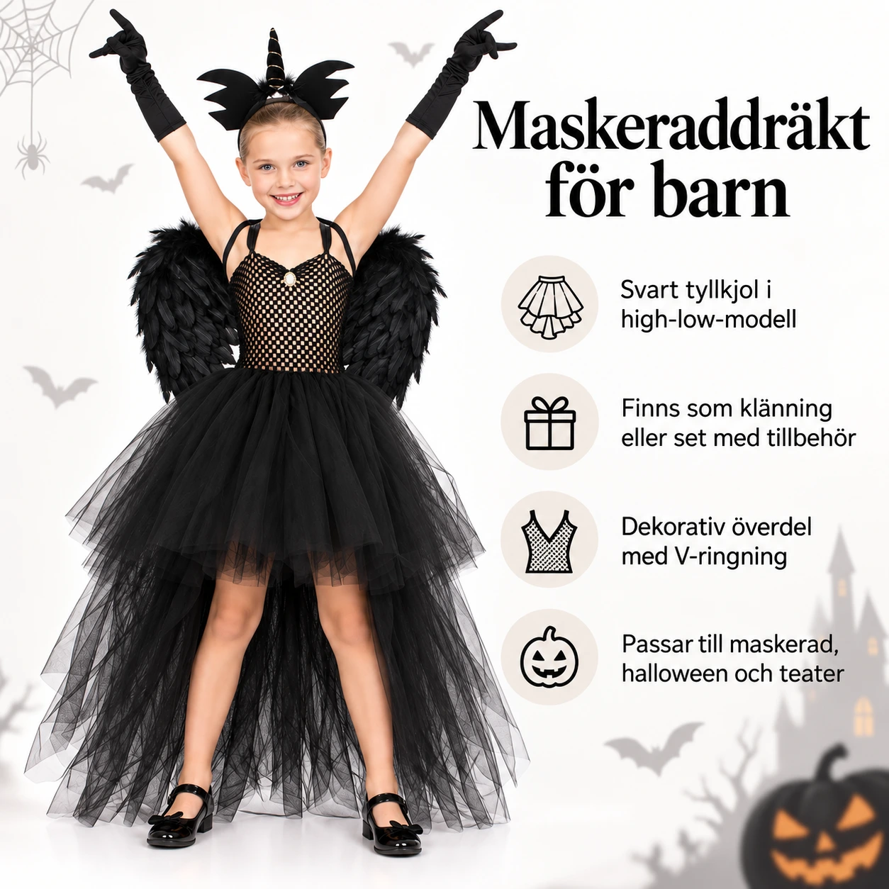 Klänning barn djävulsängel med tillbehör svart