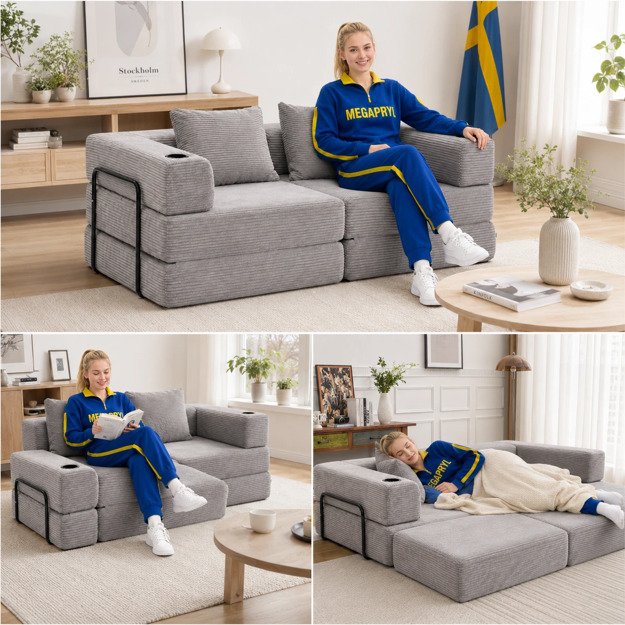 Bäddsoffa 2-Sits i Manchester Grå Modulsoffa