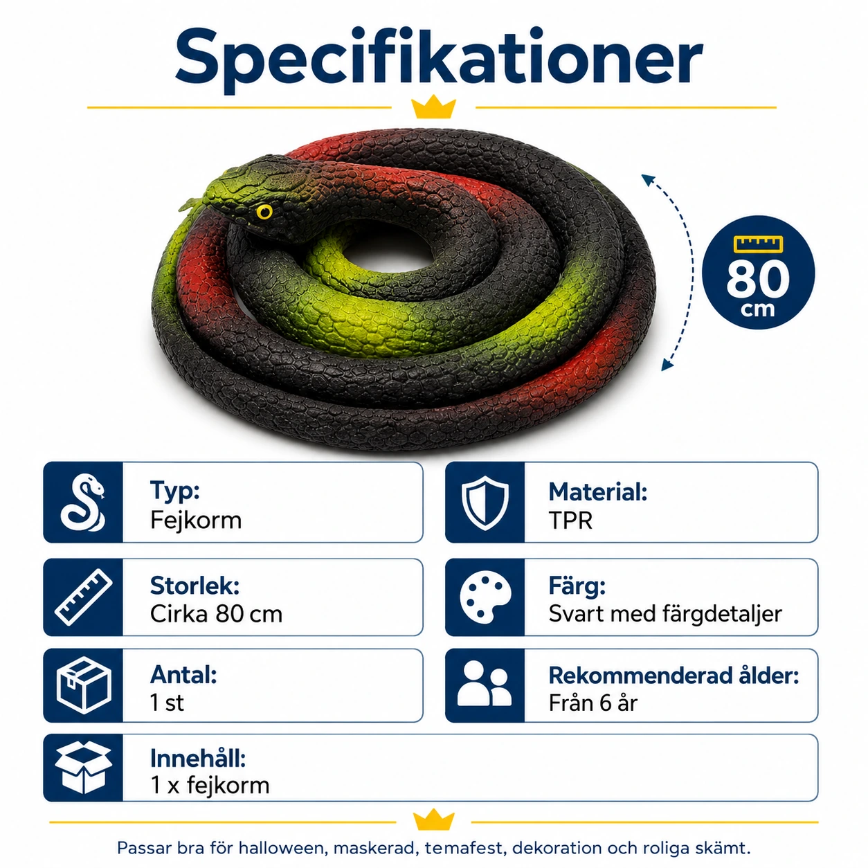 Fejkorm för skämt och dekoration - 80 cm