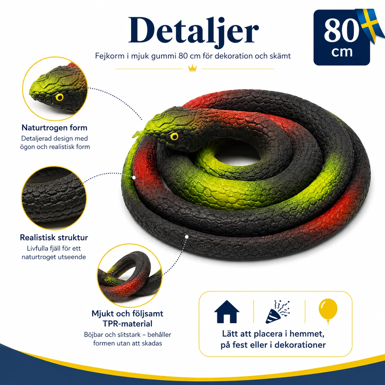 Fejkorm för skämt och dekoration - 80 cm