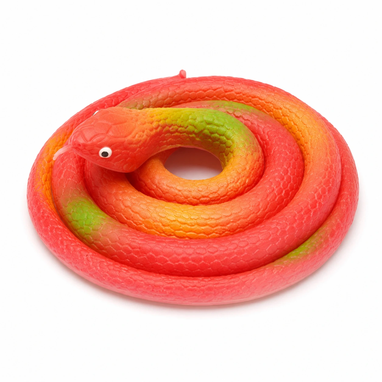 Korallrosa med orange-gröna detaljer