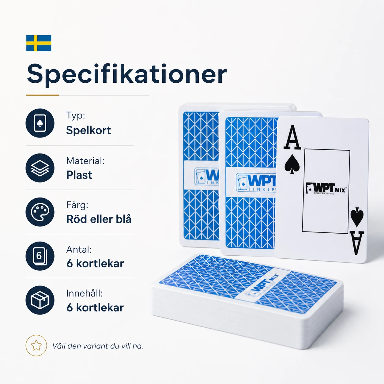 Plastspelkort för poker och kortspel, vattentåliga