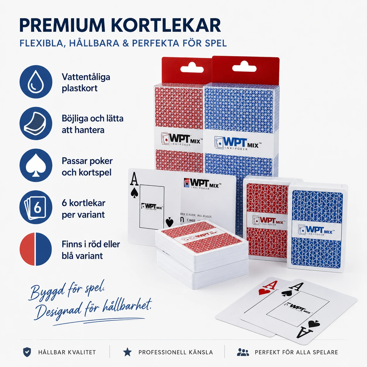 Plastspelkort för poker och kortspel, vattentåliga